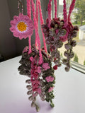 Crochet Hanging Plant Trio Pack - Large Plant + Mini Plant + Matching Mini Flower Keychain - Random Plant Design - Same Color
