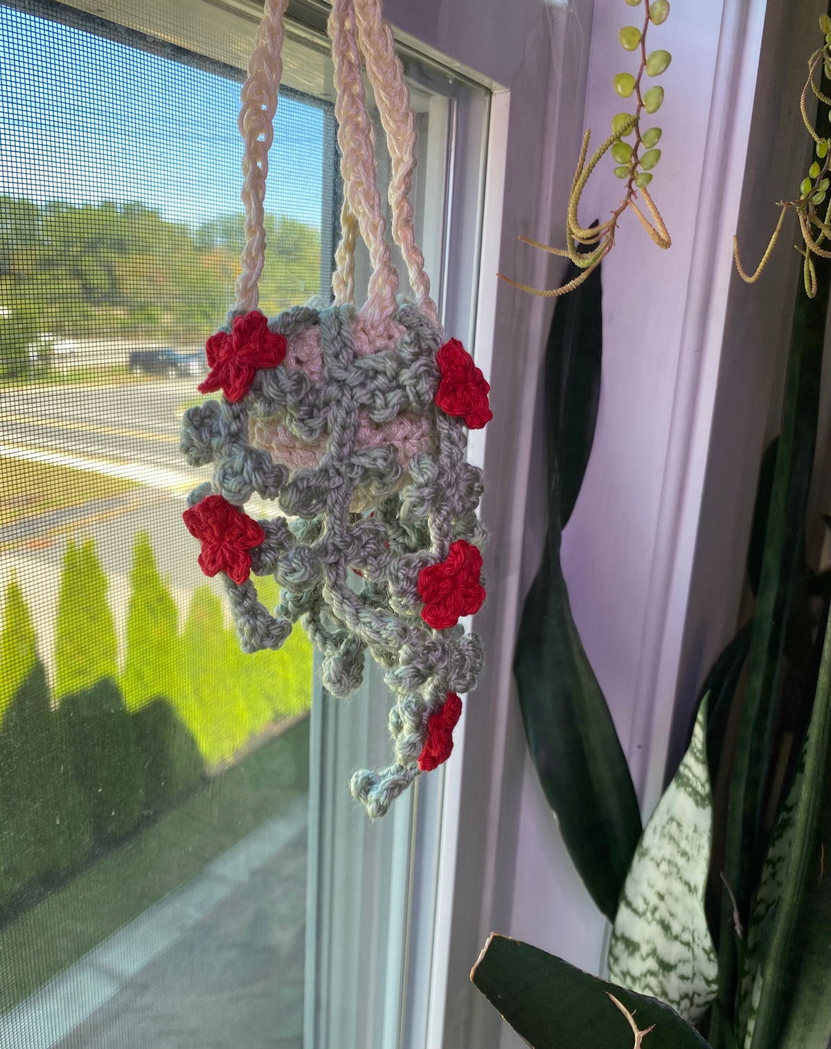 Ivy with Flowers Mini Hanging Plant - Handmade, Crochet
