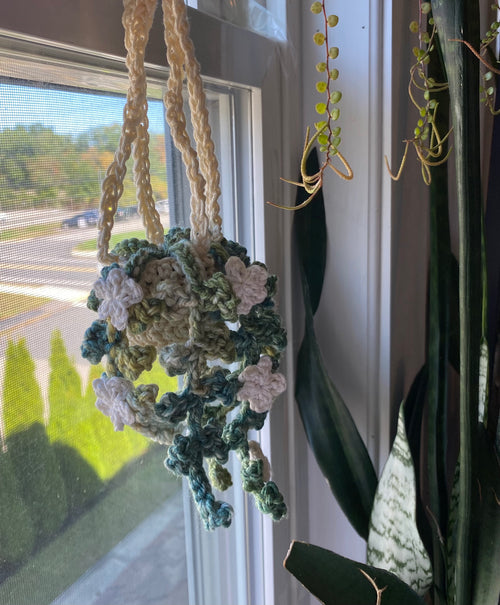 Ivy with Flowers Mini Hanging Plant - Handmade, Crochet